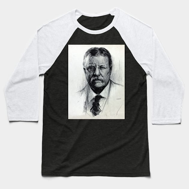 Vintage President Theodore Teddy Roosevelt Portrait Baseball T-Shirt by pdpress